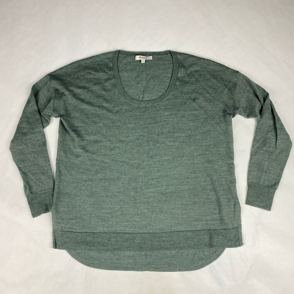 Madewell Sweater Women's Size XS Green Wool Blend Southstar High‎ Low Split Hem